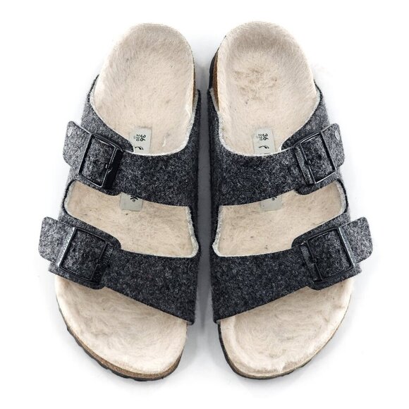 BIRKENSTOCK Arizona Rivet Wool Felt Doubleface Gray Sandals Regular Fit - Picture 1 of 9